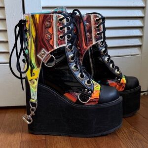Demonia iridescent Platform Goth Rave Boots